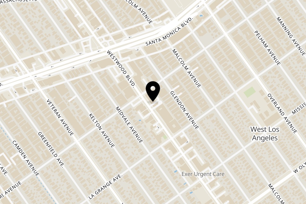 Map showing the location of Farsi Cafe on 1916 Westwood Blvd in West Los Angeles